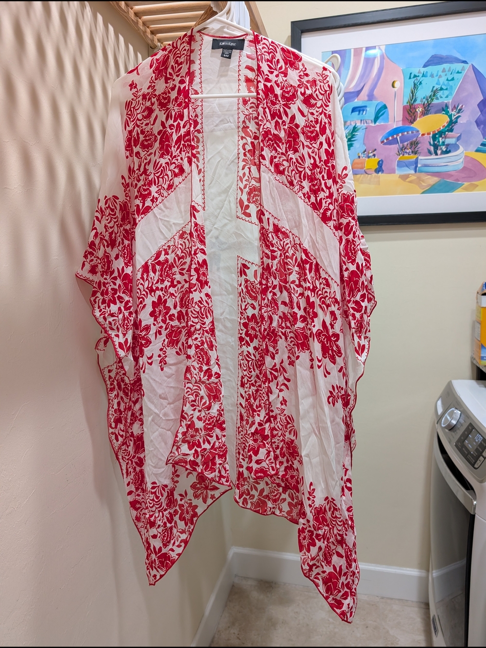 Karen Kane S/M Red and White Floral Kimono